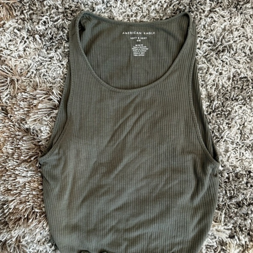 American Eagle Outfitters Ribbed Tank Top - Dark Green